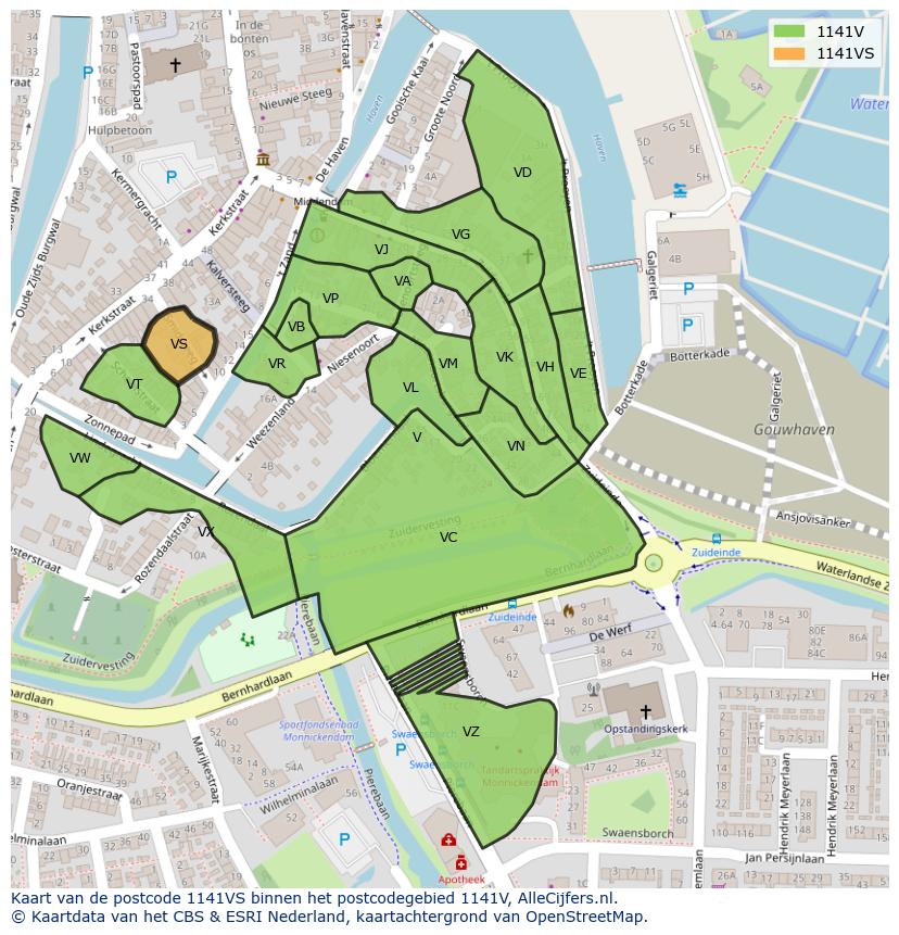Afbeelding van het postcodegebied 1141 VS op de kaart.