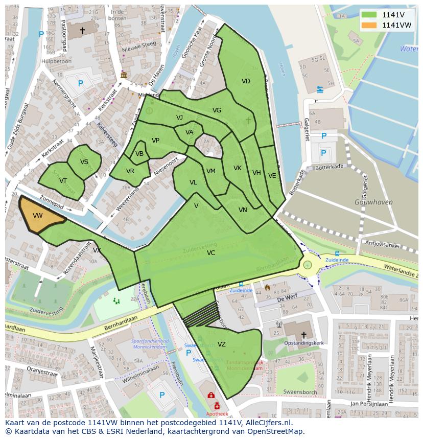 Afbeelding van het postcodegebied 1141 VW op de kaart.