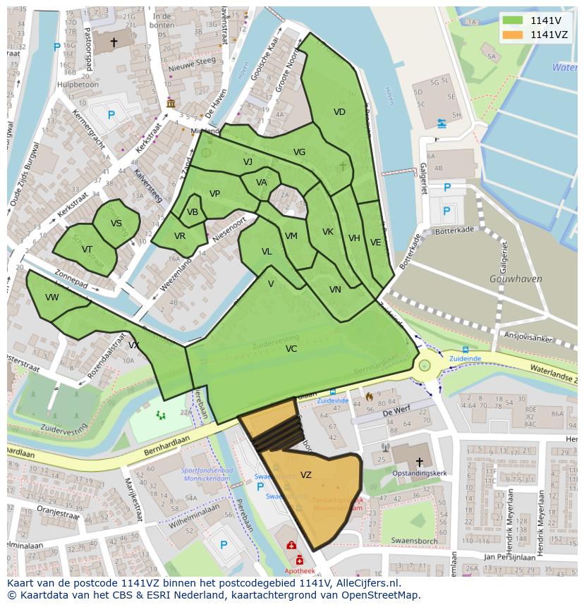 Afbeelding van het postcodegebied 1141 VZ op de kaart.