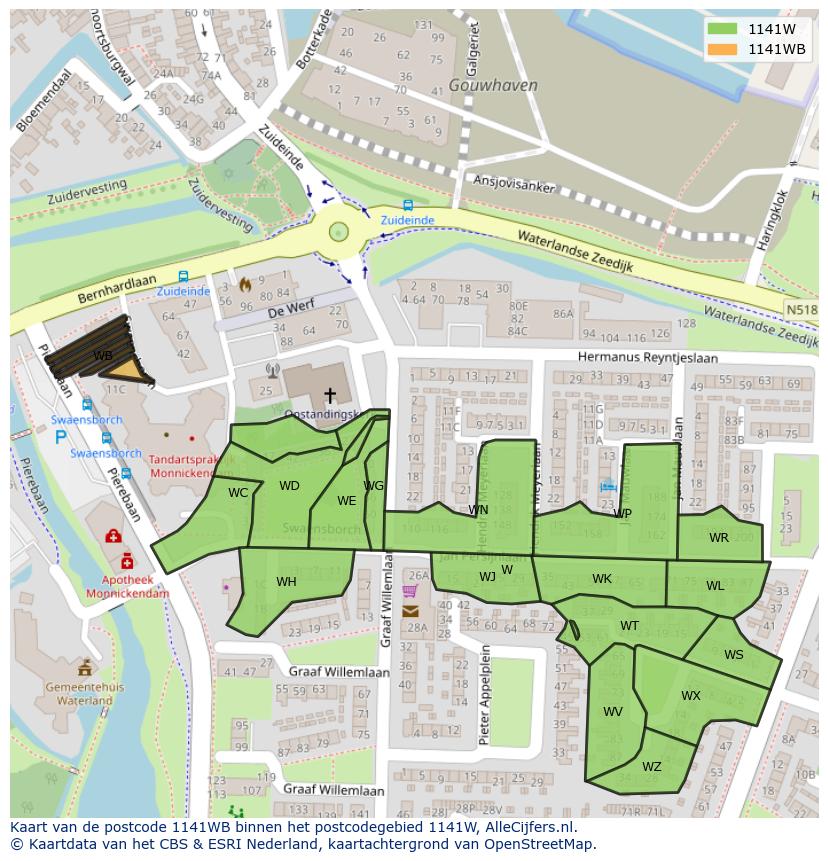 Afbeelding van het postcodegebied 1141 WB op de kaart.