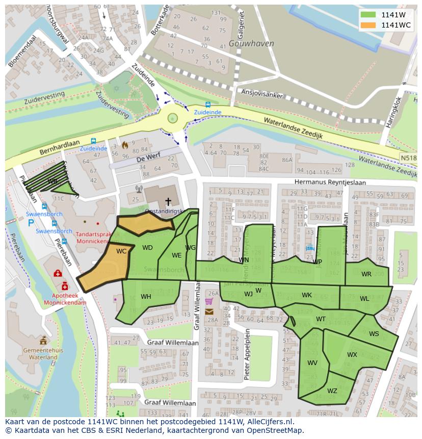 Afbeelding van het postcodegebied 1141 WC op de kaart.