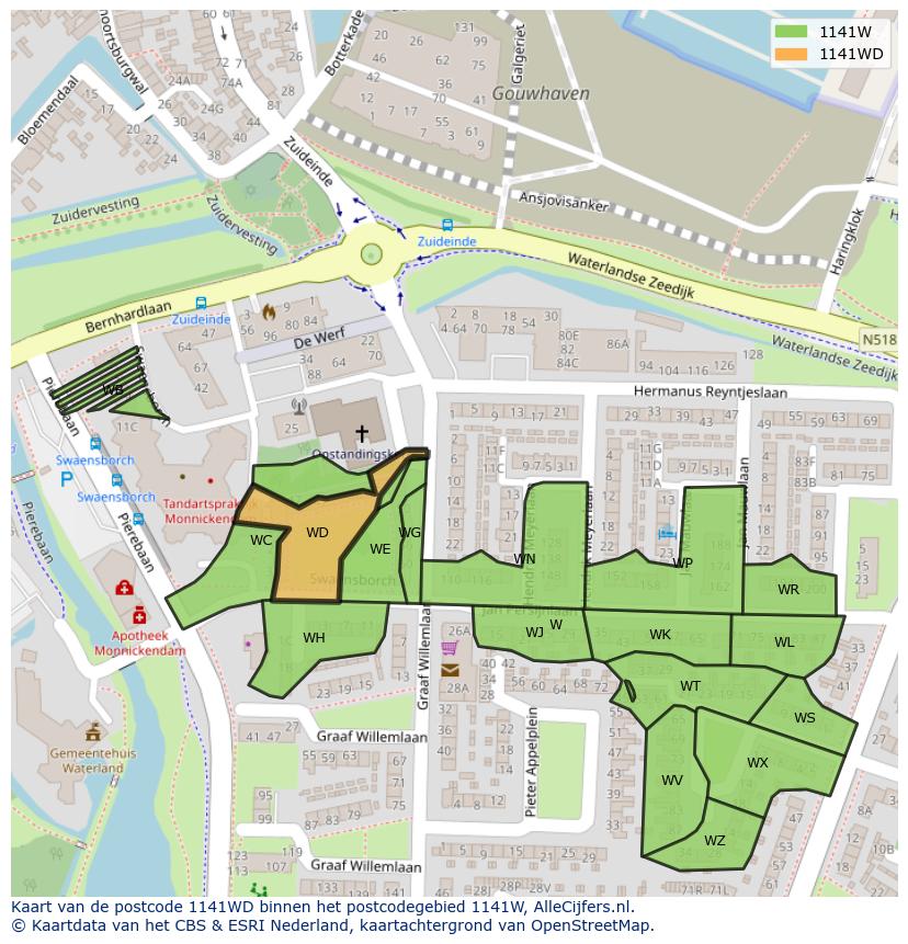 Afbeelding van het postcodegebied 1141 WD op de kaart.
