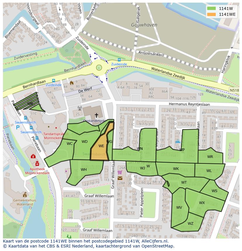 Afbeelding van het postcodegebied 1141 WE op de kaart.