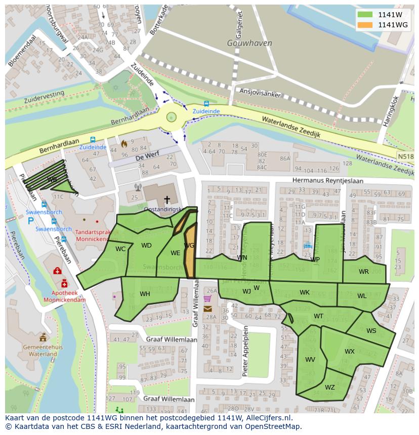 Afbeelding van het postcodegebied 1141 WG op de kaart.