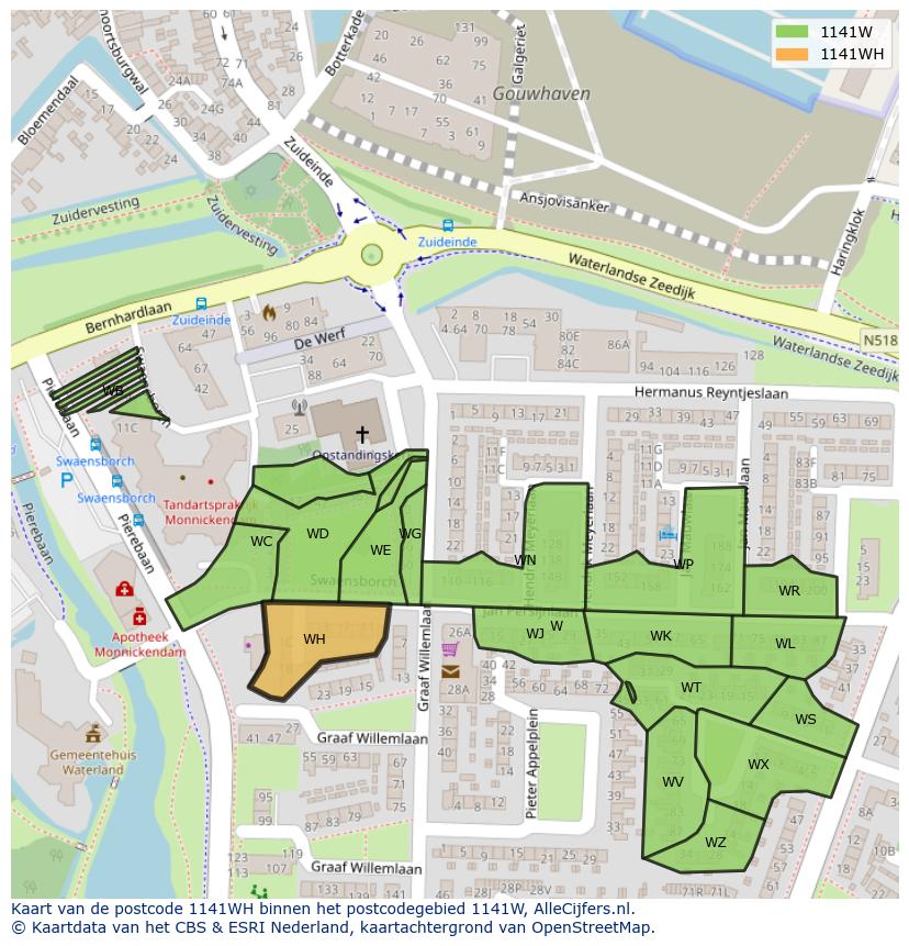 Afbeelding van het postcodegebied 1141 WH op de kaart.
