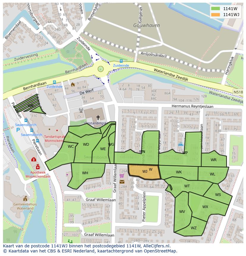 Afbeelding van het postcodegebied 1141 WJ op de kaart.