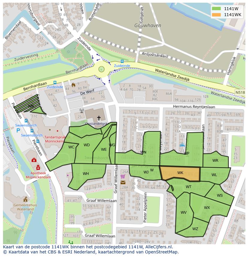 Afbeelding van het postcodegebied 1141 WK op de kaart.