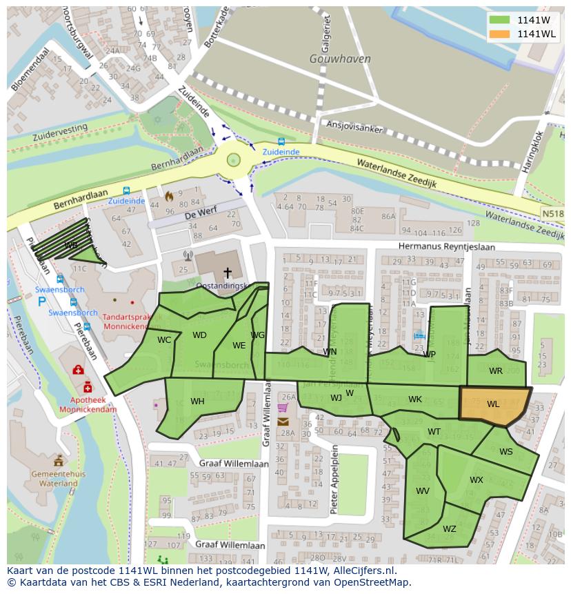 Afbeelding van het postcodegebied 1141 WL op de kaart.