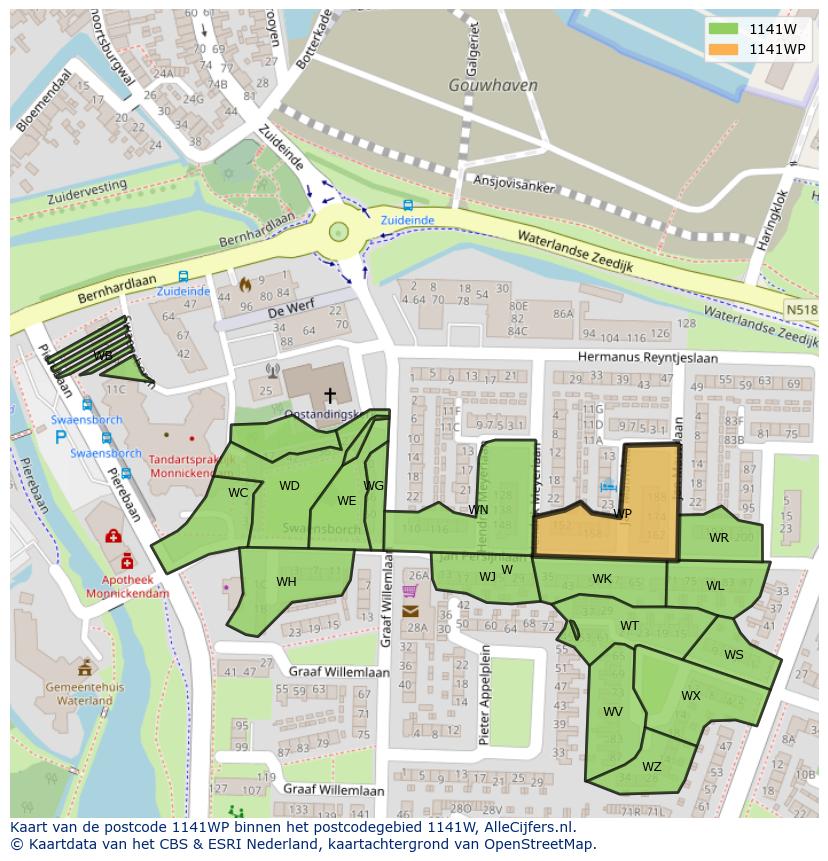 Afbeelding van het postcodegebied 1141 WP op de kaart.