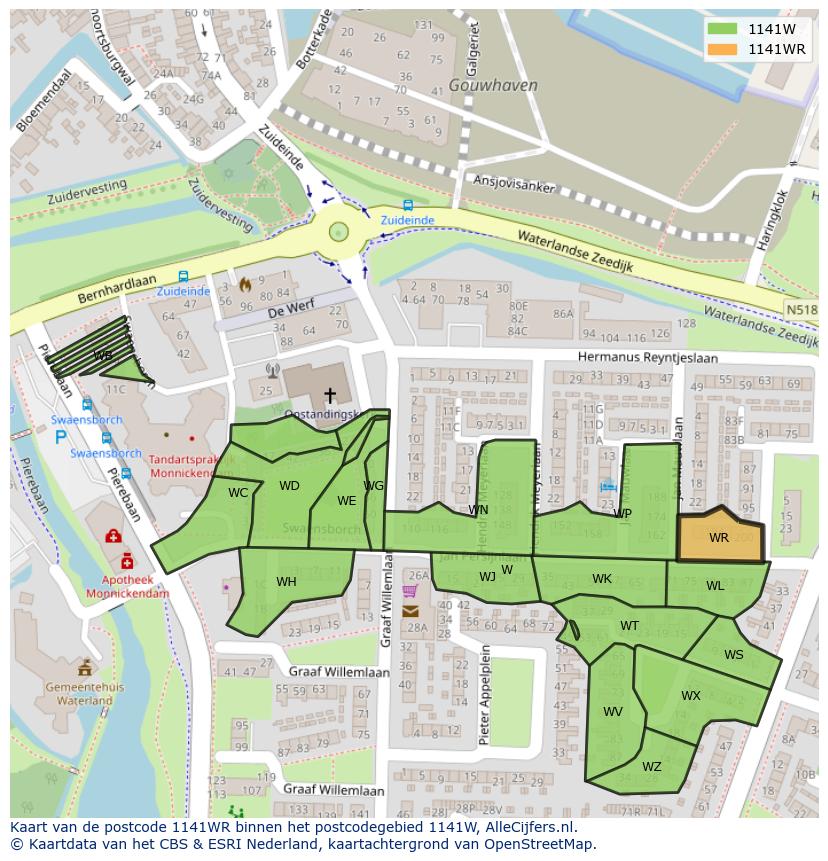 Afbeelding van het postcodegebied 1141 WR op de kaart.
