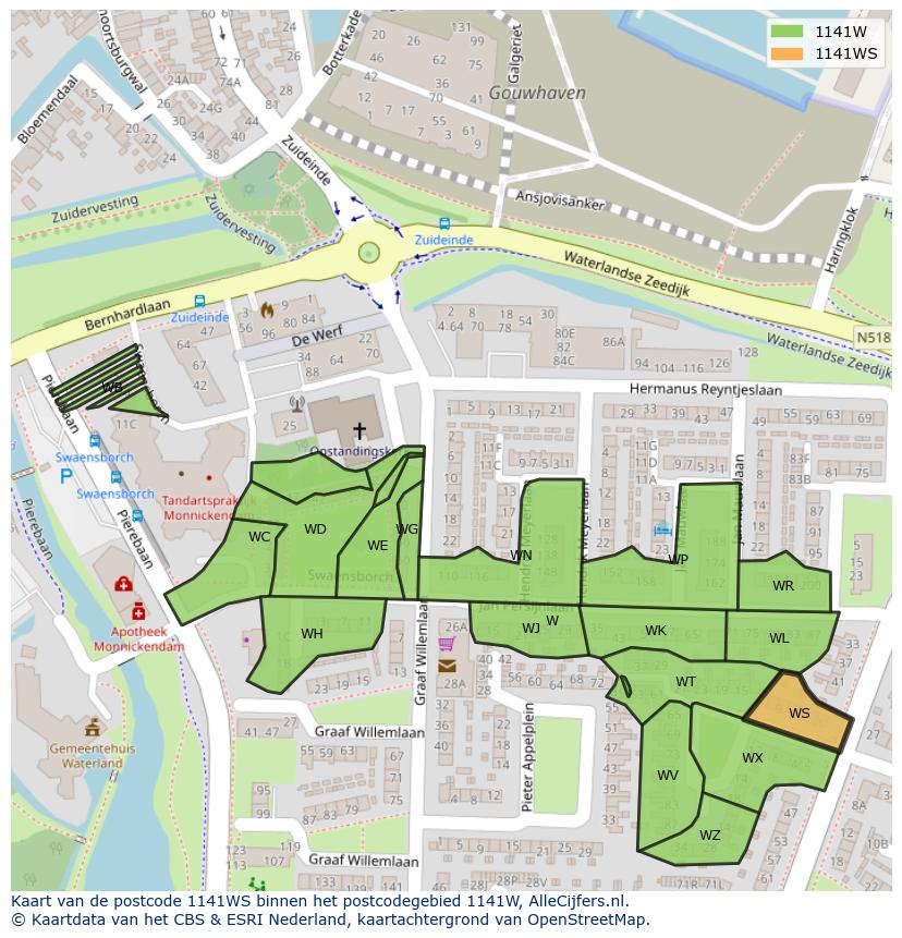 Afbeelding van het postcodegebied 1141 WS op de kaart.