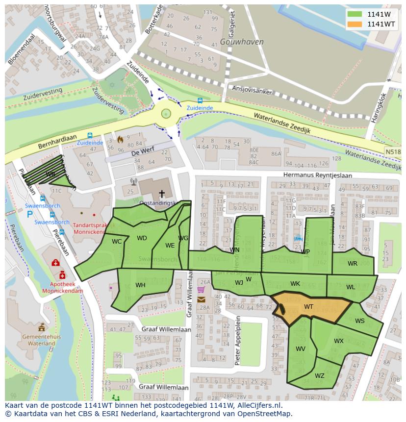Afbeelding van het postcodegebied 1141 WT op de kaart.