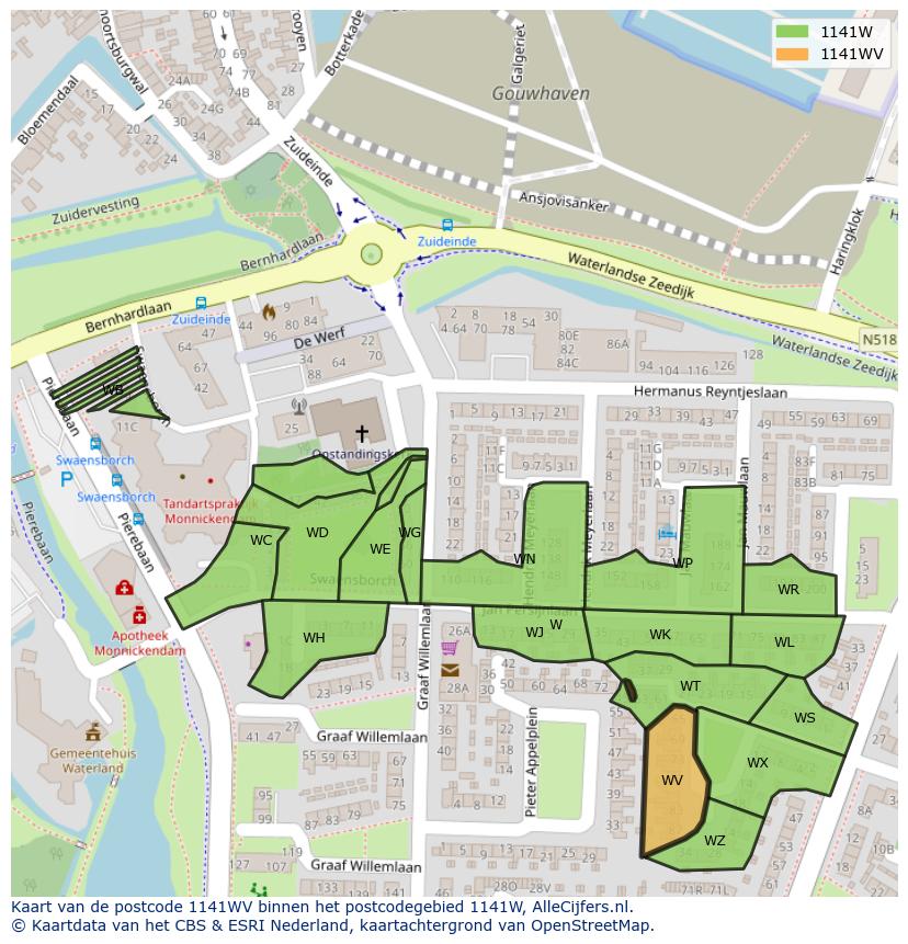 Afbeelding van het postcodegebied 1141 WV op de kaart.