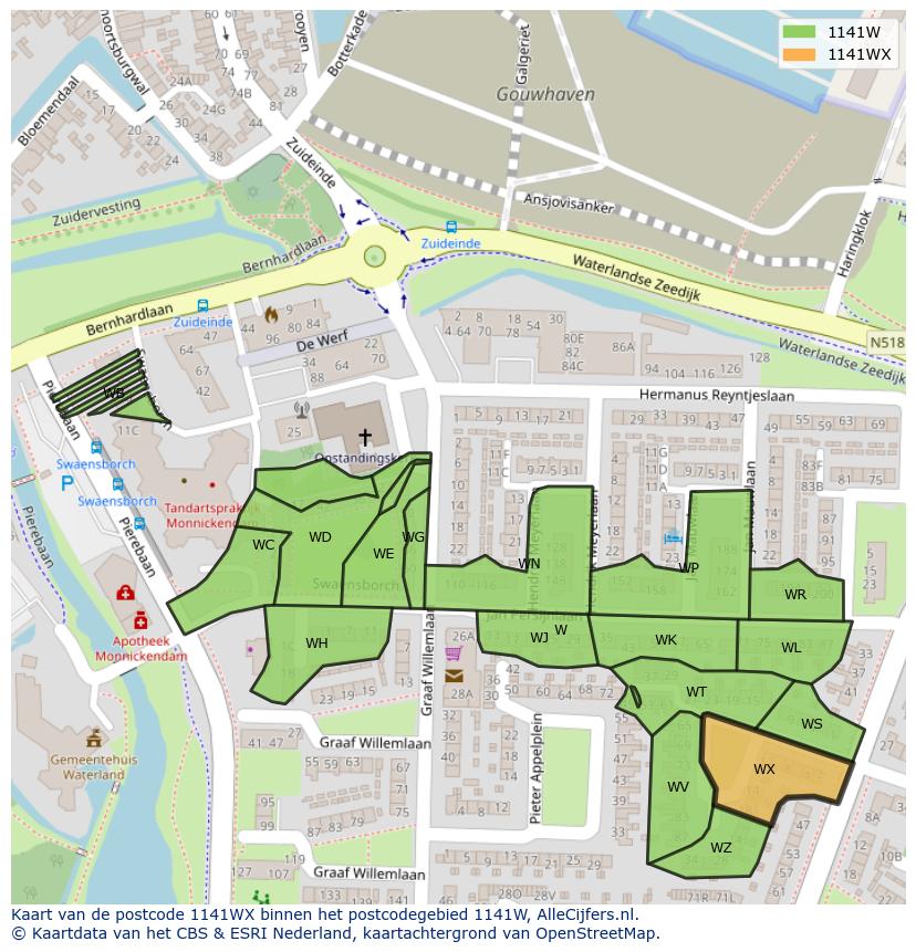 Afbeelding van het postcodegebied 1141 WX op de kaart.