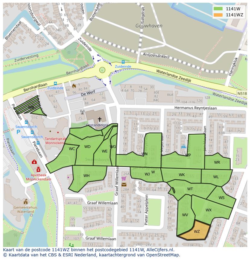 Afbeelding van het postcodegebied 1141 WZ op de kaart.