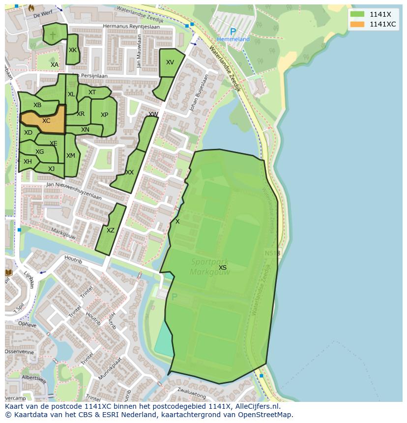 Afbeelding van het postcodegebied 1141 XC op de kaart.