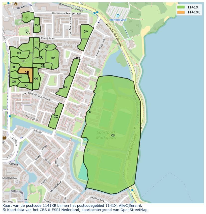 Afbeelding van het postcodegebied 1141 XE op de kaart.