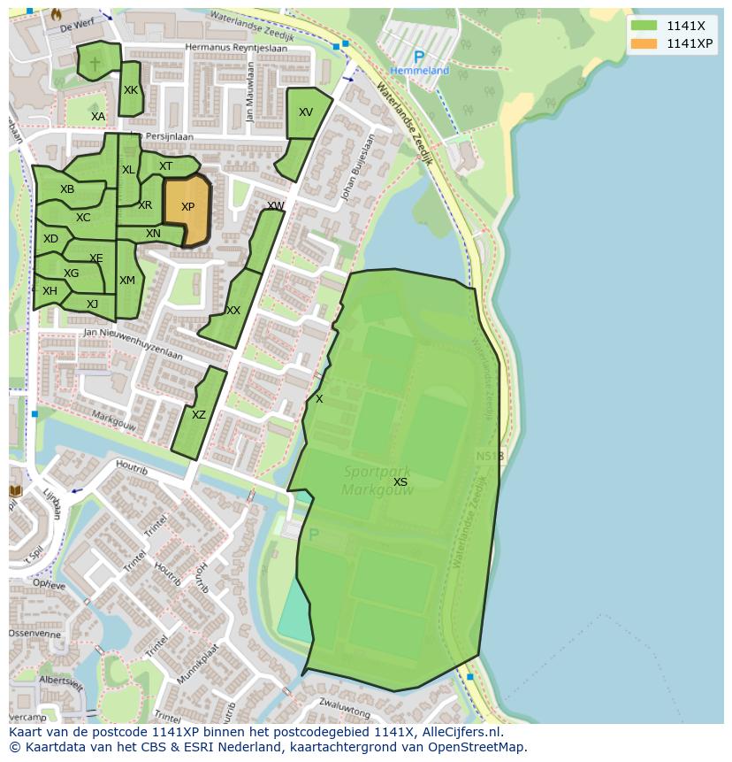 Afbeelding van het postcodegebied 1141 XP op de kaart.