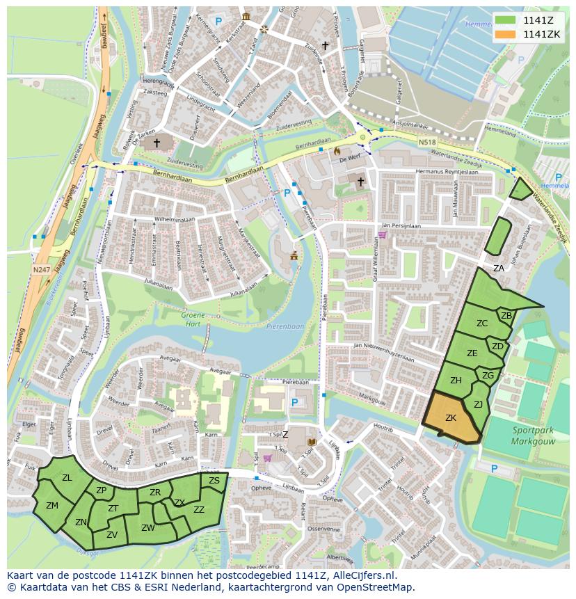 Afbeelding van het postcodegebied 1141 ZK op de kaart.