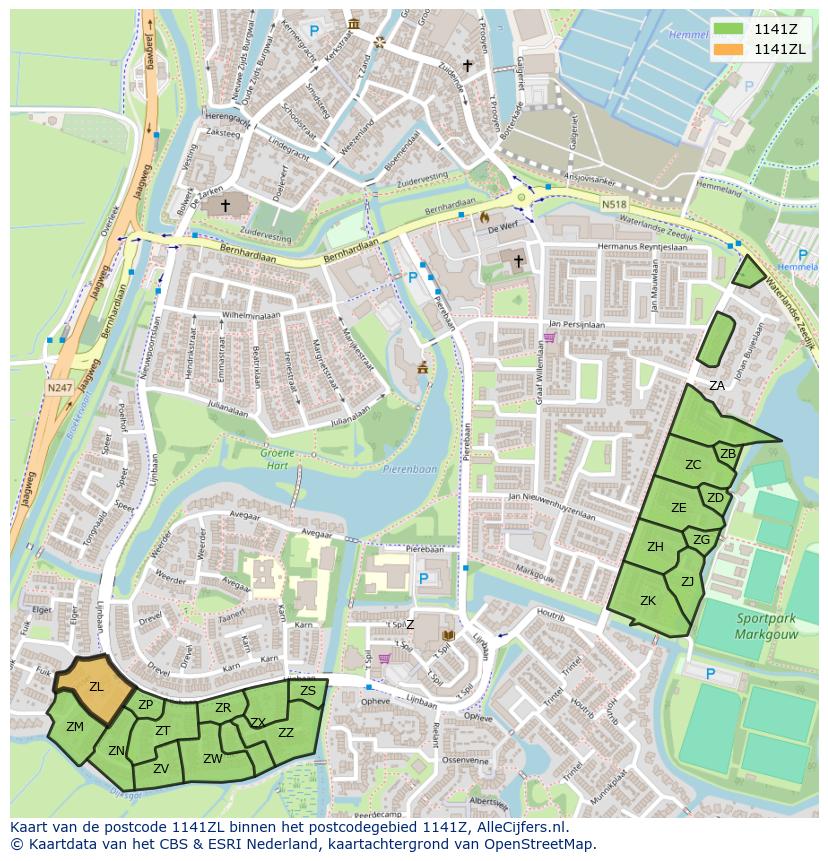 Afbeelding van het postcodegebied 1141 ZL op de kaart.
