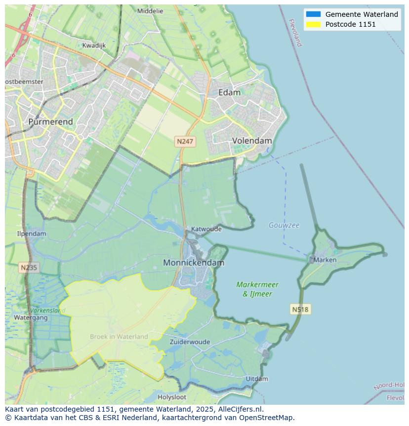 Afbeelding van het postcodegebied 1151 op de kaart.