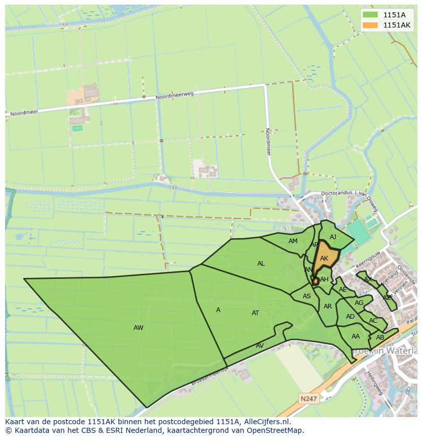 Afbeelding van het postcodegebied 1151 AK op de kaart.