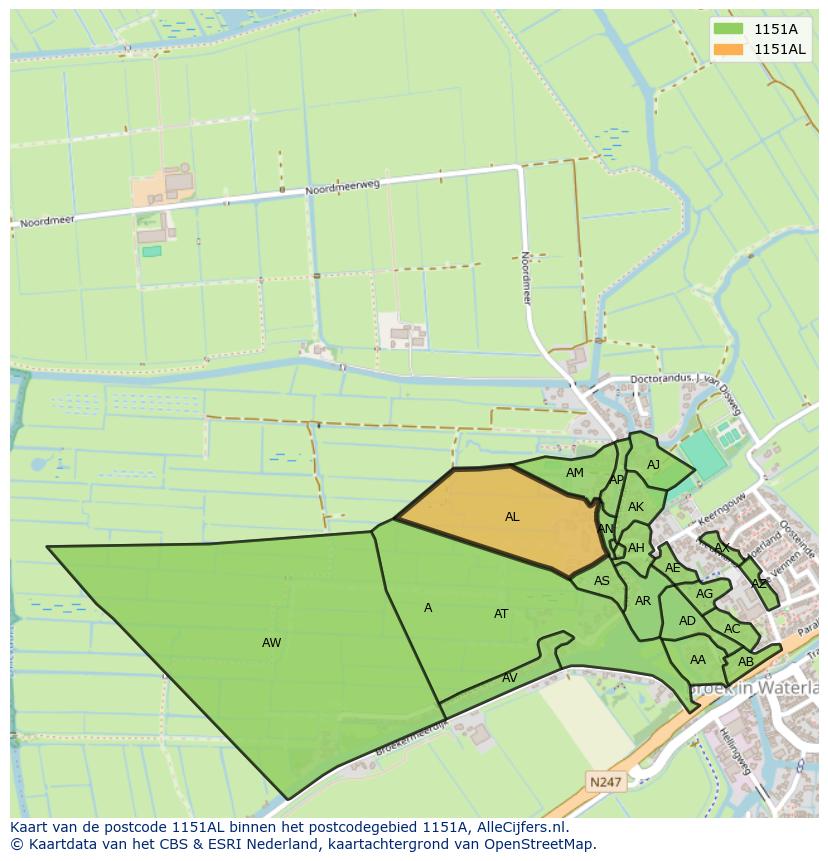 Afbeelding van het postcodegebied 1151 AL op de kaart.