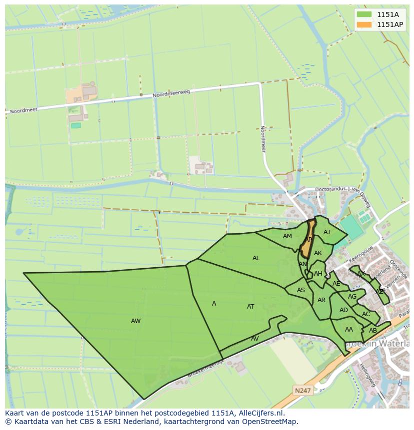 Afbeelding van het postcodegebied 1151 AP op de kaart.
