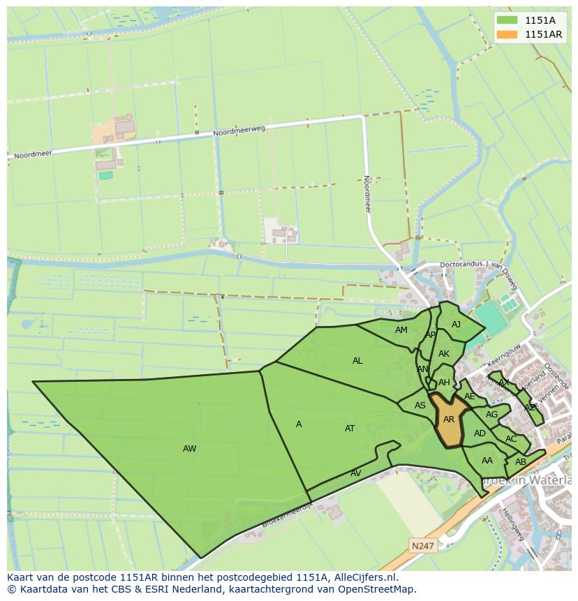 Afbeelding van het postcodegebied 1151 AR op de kaart.