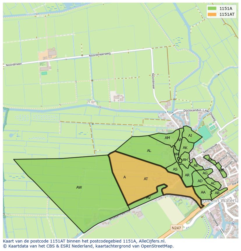 Afbeelding van het postcodegebied 1151 AT op de kaart.