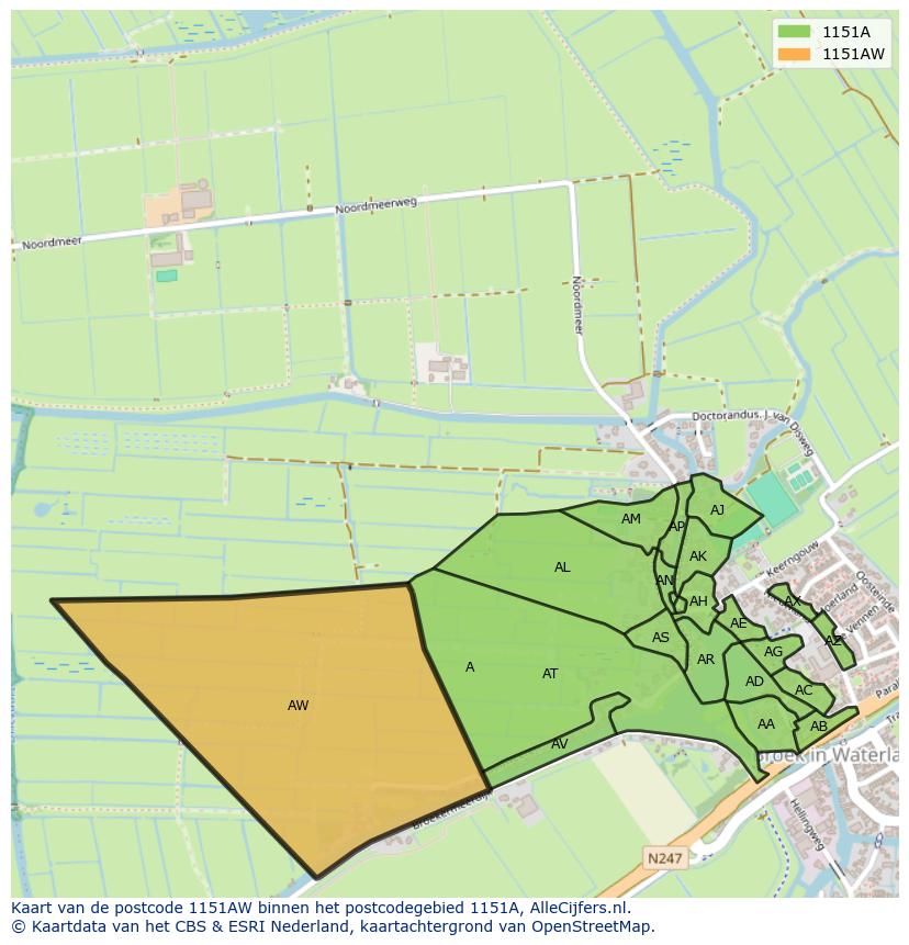 Afbeelding van het postcodegebied 1151 AW op de kaart.