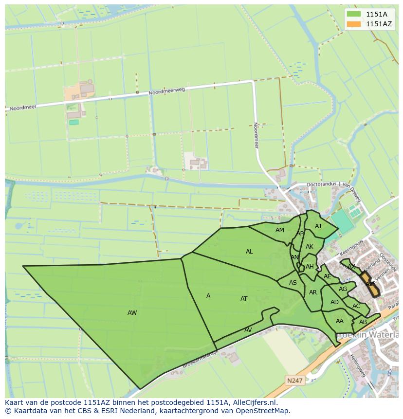 Afbeelding van het postcodegebied 1151 AZ op de kaart.