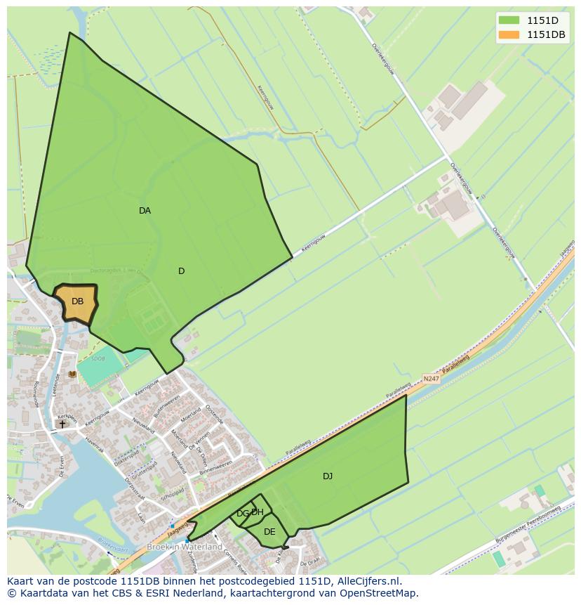 Afbeelding van het postcodegebied 1151 DB op de kaart.