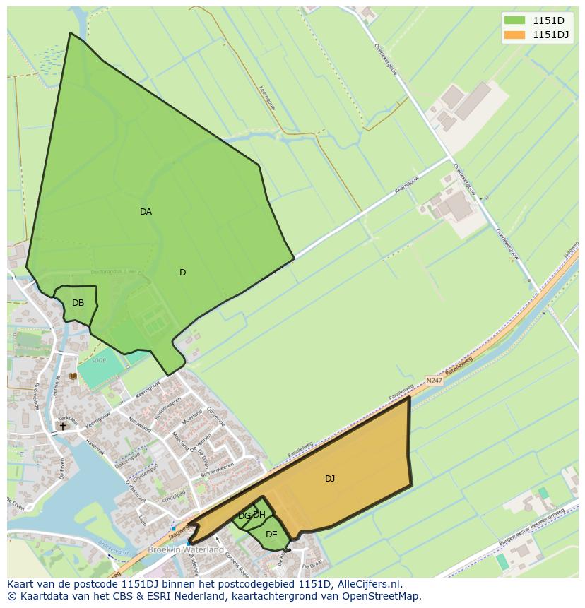 Afbeelding van het postcodegebied 1151 DJ op de kaart.