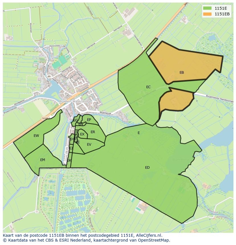 Afbeelding van het postcodegebied 1151 EB op de kaart.