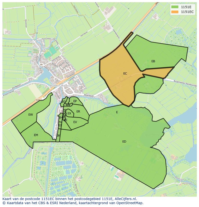 Afbeelding van het postcodegebied 1151 EC op de kaart.