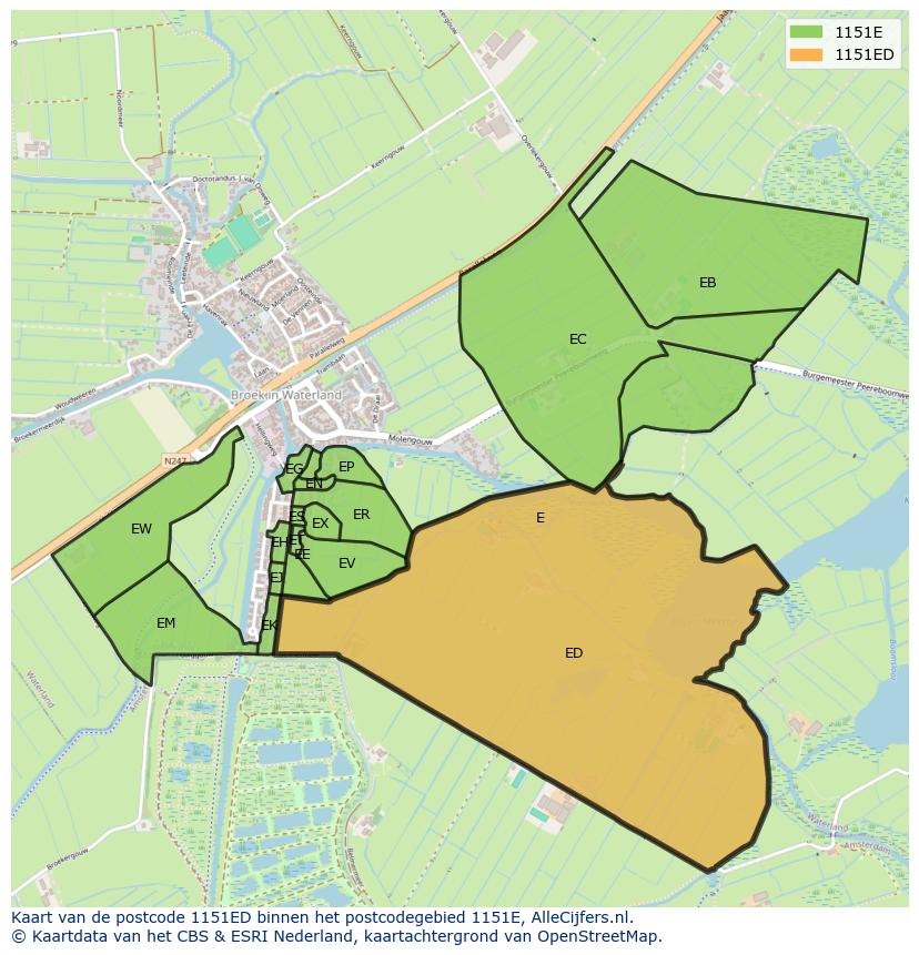 Afbeelding van het postcodegebied 1151 ED op de kaart.