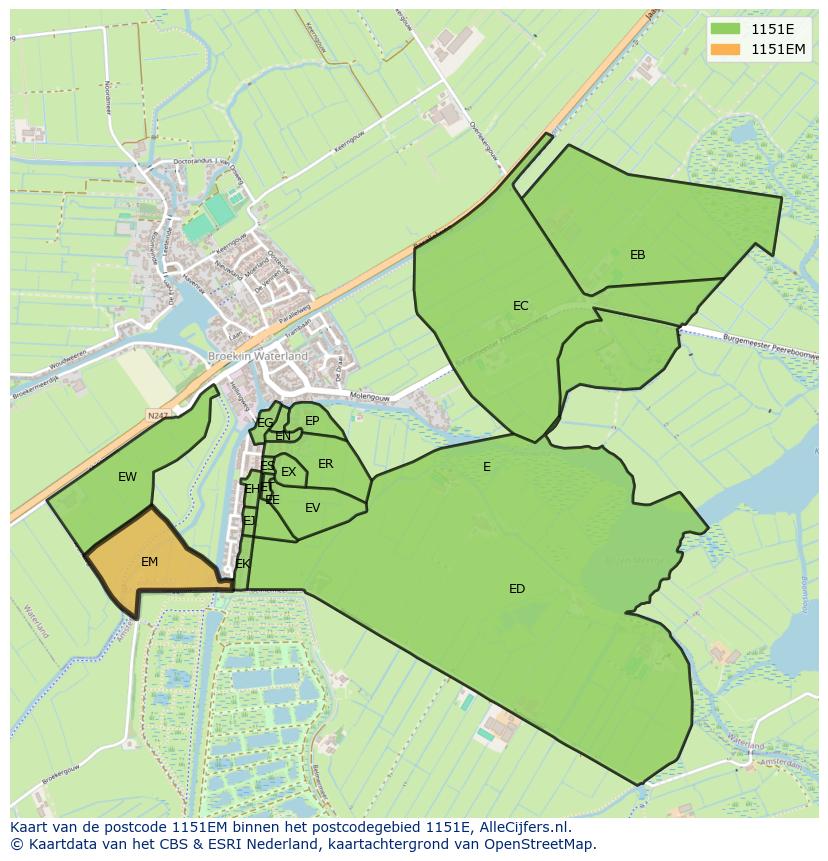 Afbeelding van het postcodegebied 1151 EM op de kaart.