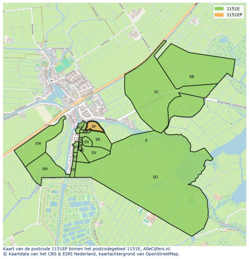 Afbeelding van het postcodegebied 1151 EP op de kaart.