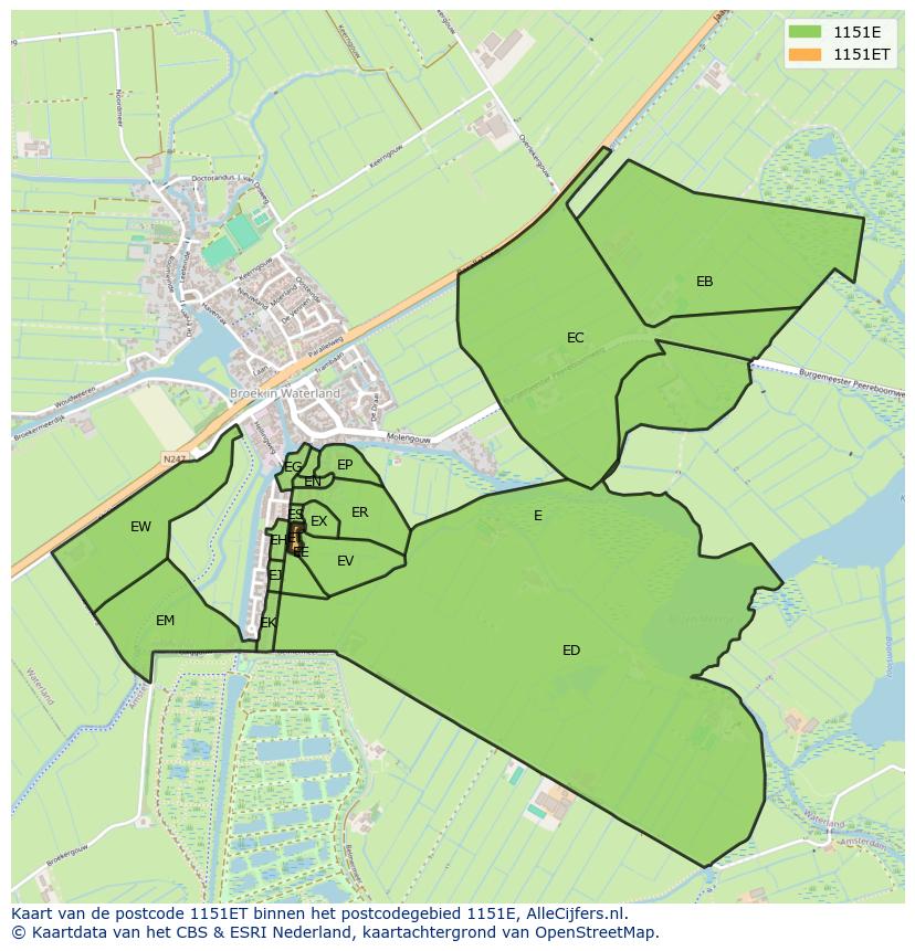 Afbeelding van het postcodegebied 1151 ET op de kaart.