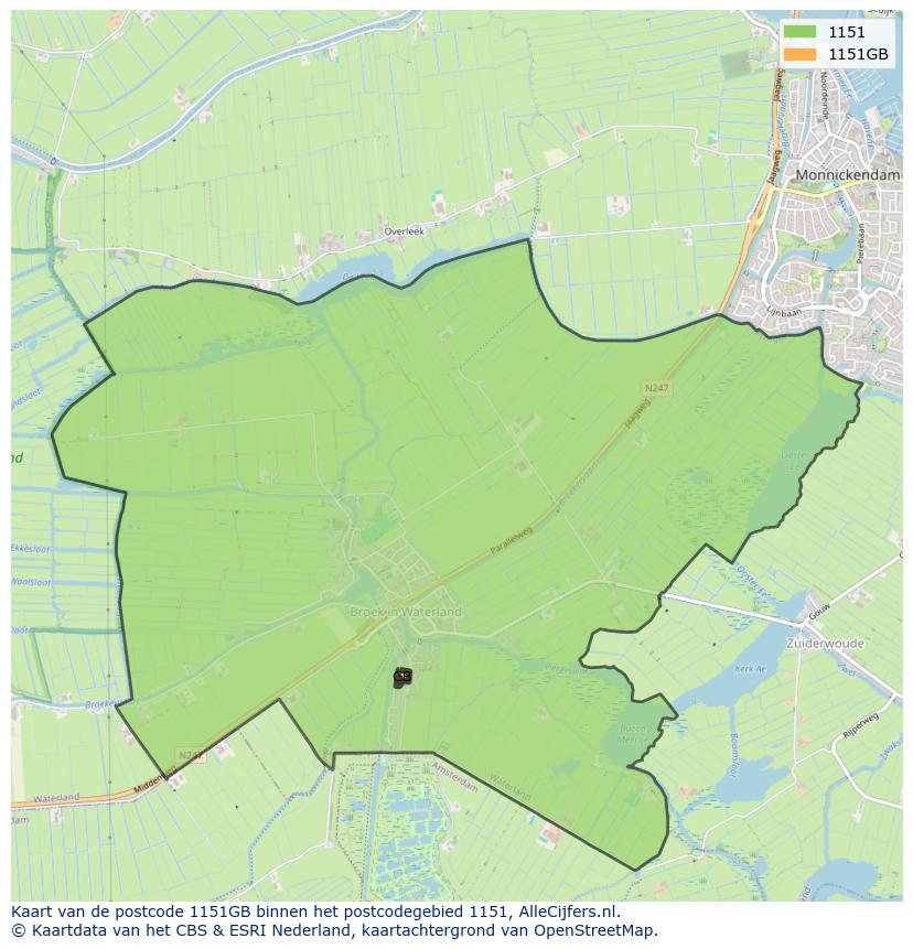 Afbeelding van het postcodegebied 1151 GB op de kaart.