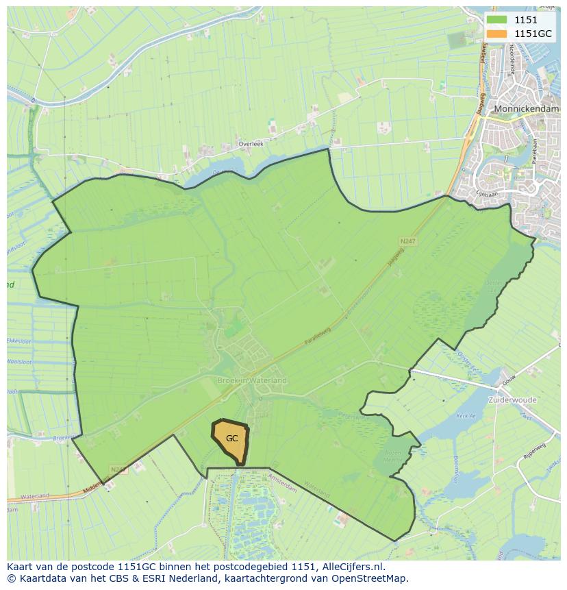 Afbeelding van het postcodegebied 1151 GC op de kaart.