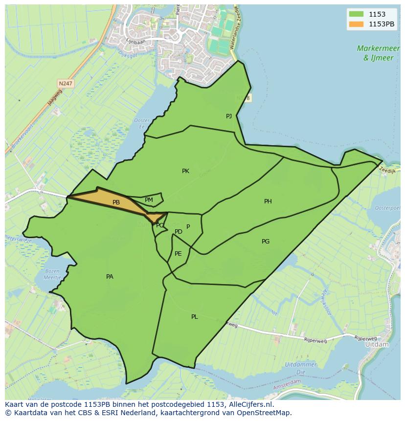 Afbeelding van het postcodegebied 1153 PB op de kaart.