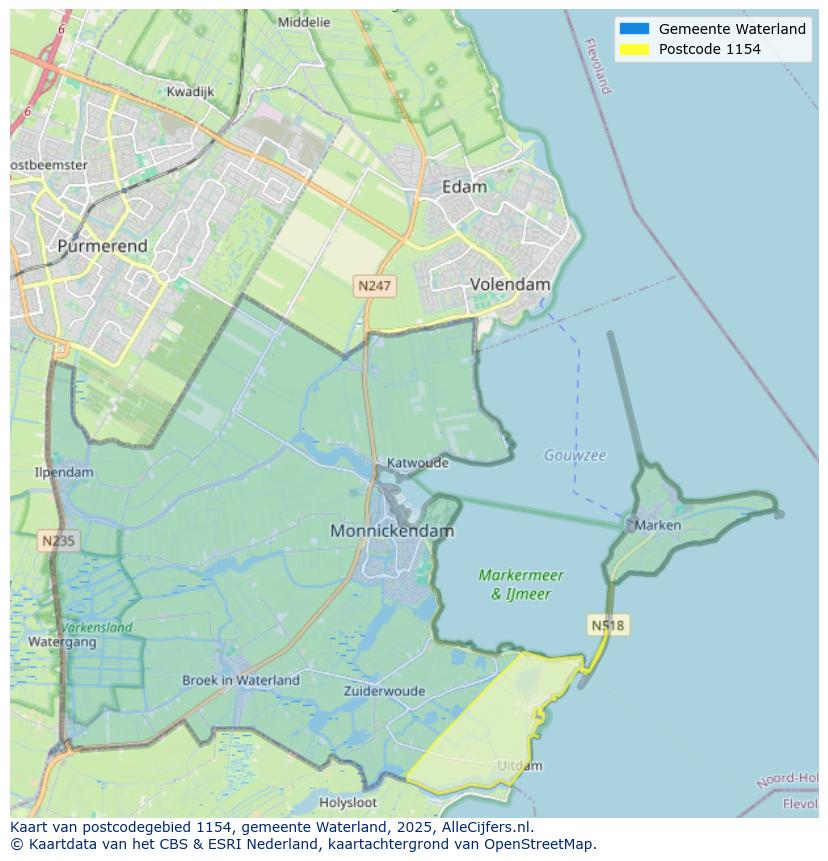 Afbeelding van het postcodegebied 1154 op de kaart.