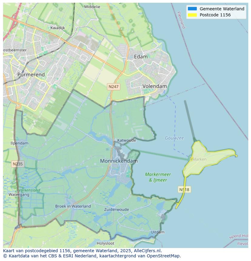 Afbeelding van het postcodegebied 1156 op de kaart.