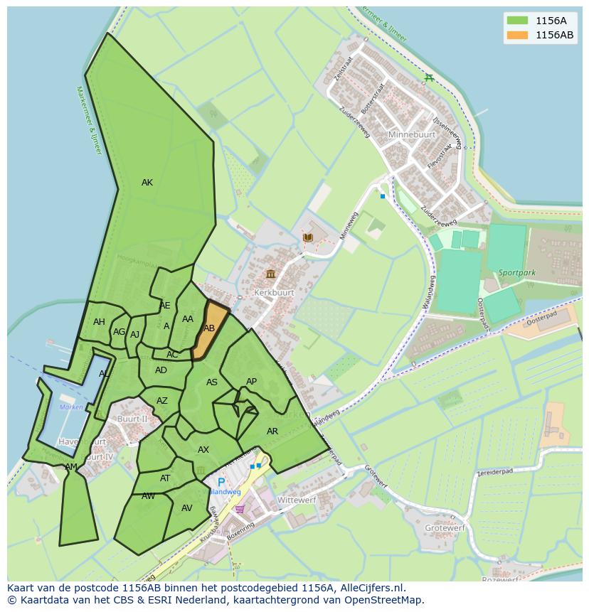 Afbeelding van het postcodegebied 1156 AB op de kaart.