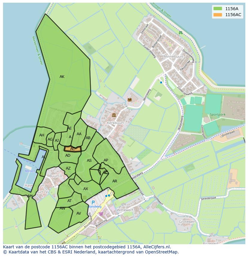 Afbeelding van het postcodegebied 1156 AC op de kaart.
