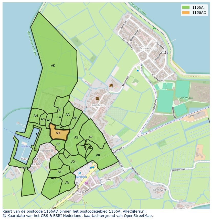 Afbeelding van het postcodegebied 1156 AD op de kaart.