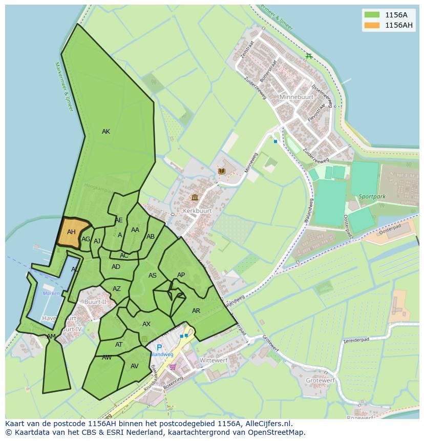 Afbeelding van het postcodegebied 1156 AH op de kaart.