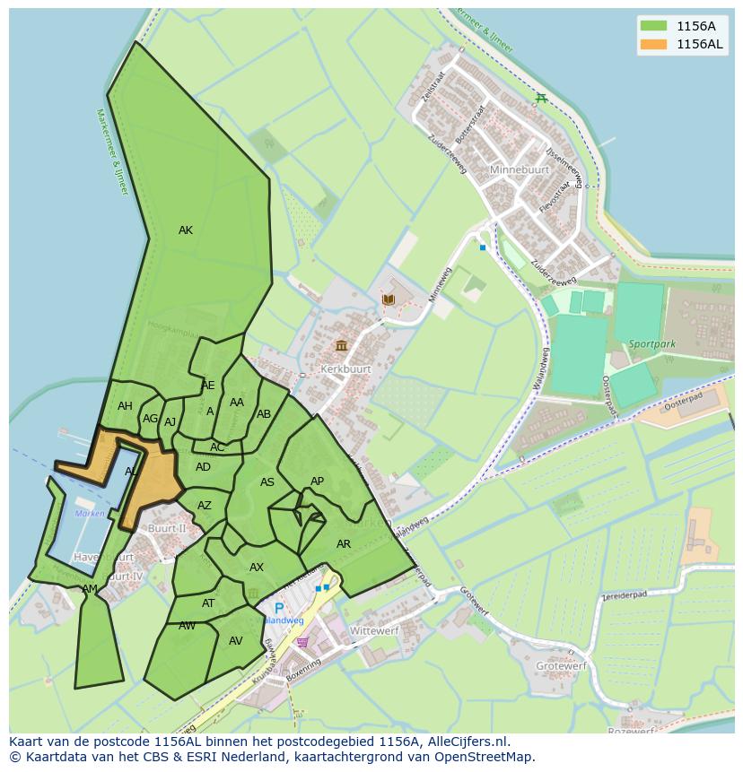 Afbeelding van het postcodegebied 1156 AL op de kaart.